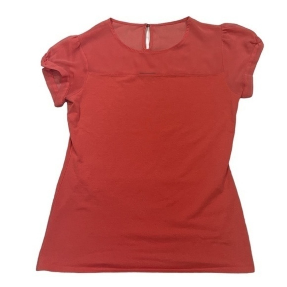 Express Coral/Pink Cap Sleeved Top with sheer panel size Large